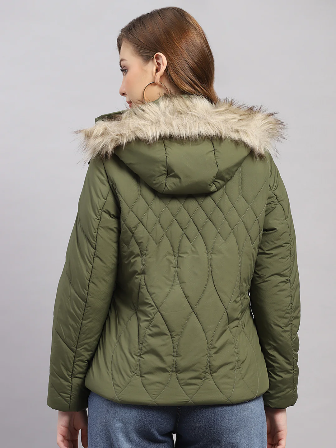 Women Green Stripe Hooded Full Sleeve Jacket - Image 5