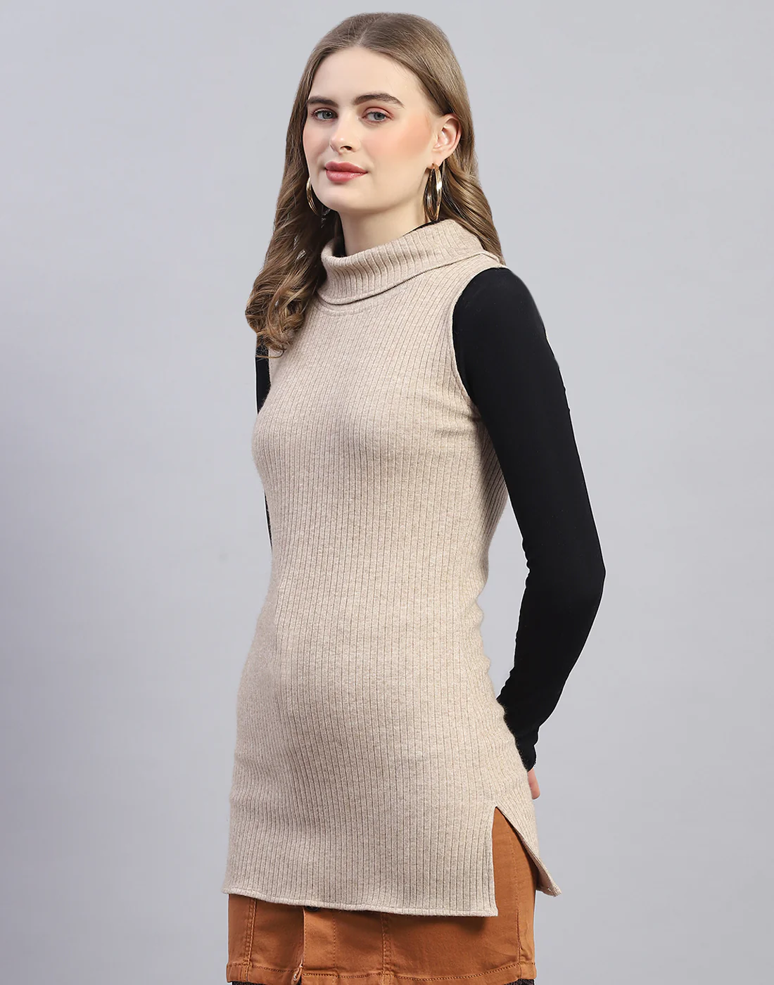 Women Grey Check Lapel Collar Full Sleeve Coat - Image 7