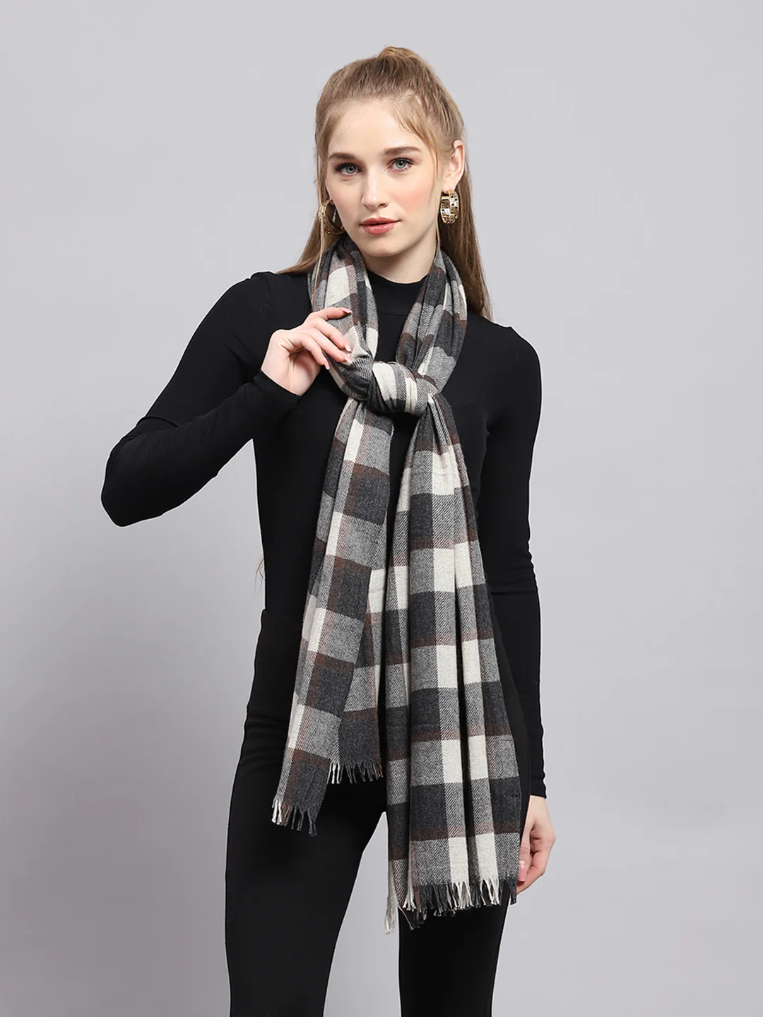 Women Grey Check Stole - Image 3