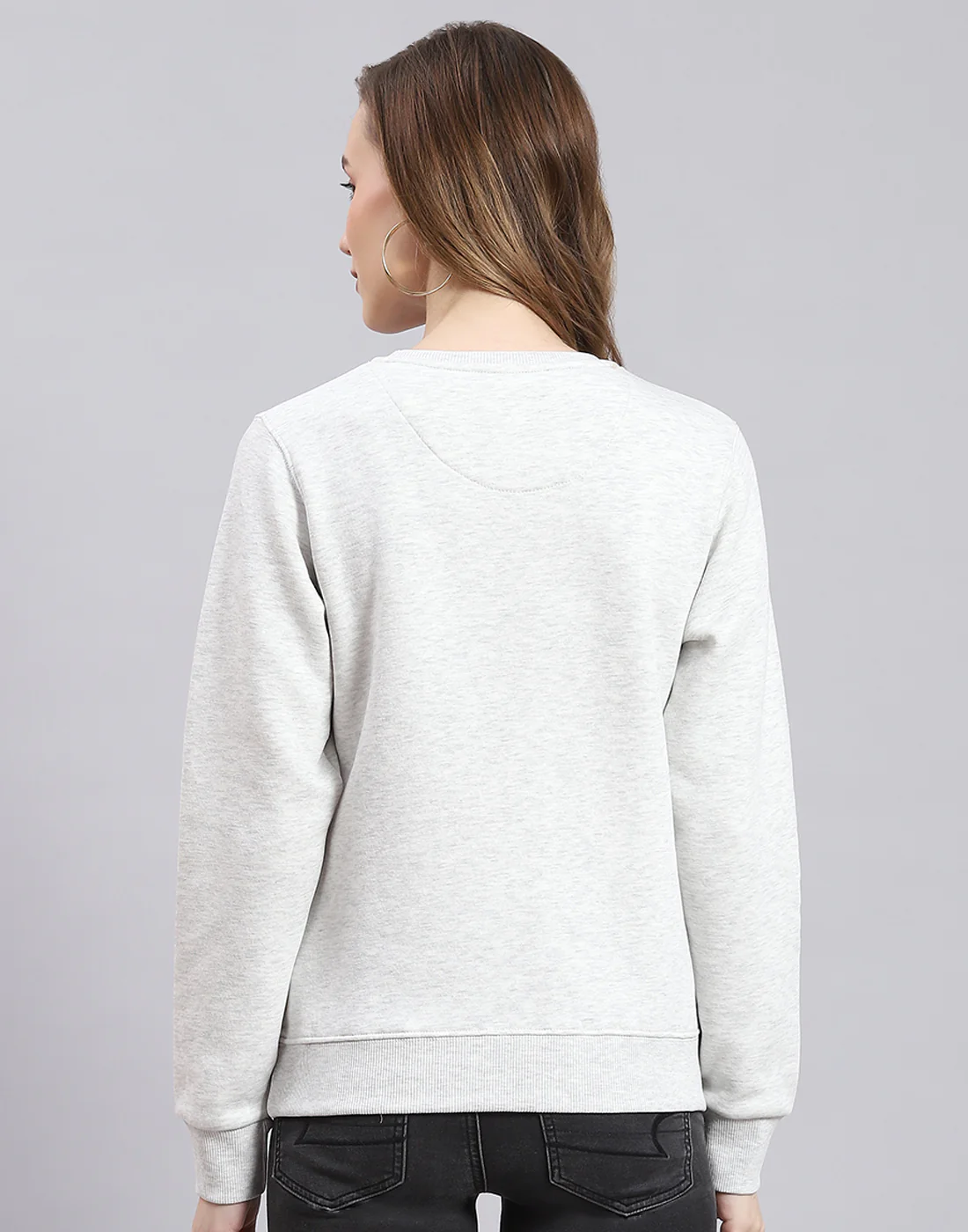 Women Grey Embroidered Round Neck Full Sleeve Sweatshirt - Image 5