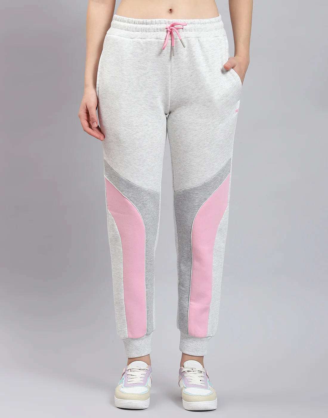 Women Grey Melange Solid Hooded Full Sleeve Tracksuit - Image 7