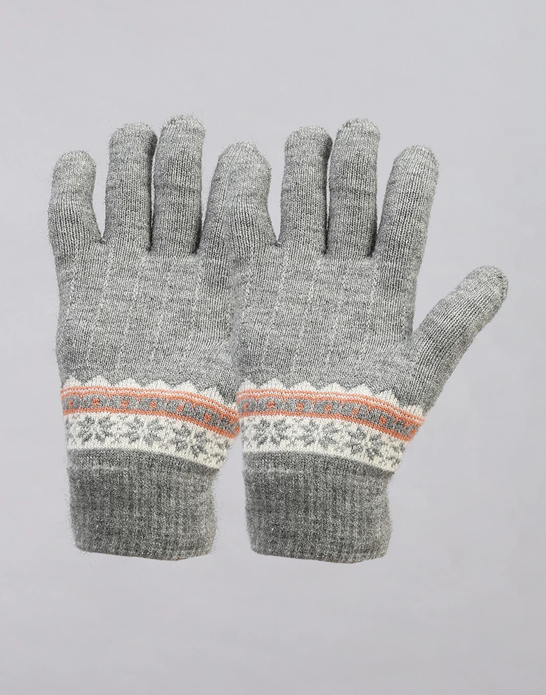 Women Grey Printed Blend Wool Gloves - Image 3
