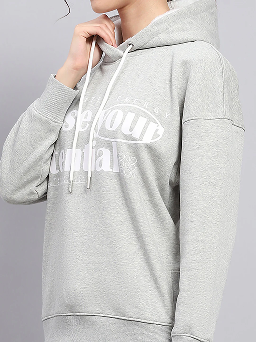 Rock.it Women Grey Printed Hooded Full Sleeve Sweatshirt - Image 8