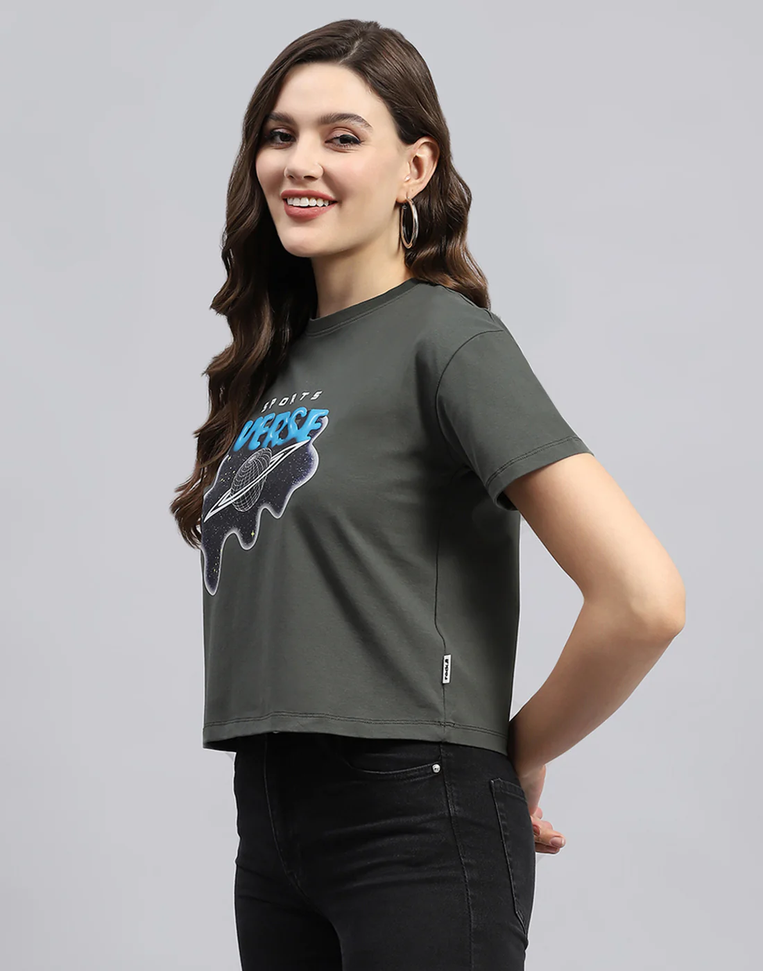 Rock.it Women Grey Printed Round Neck Half Sleeve Top - Image 3