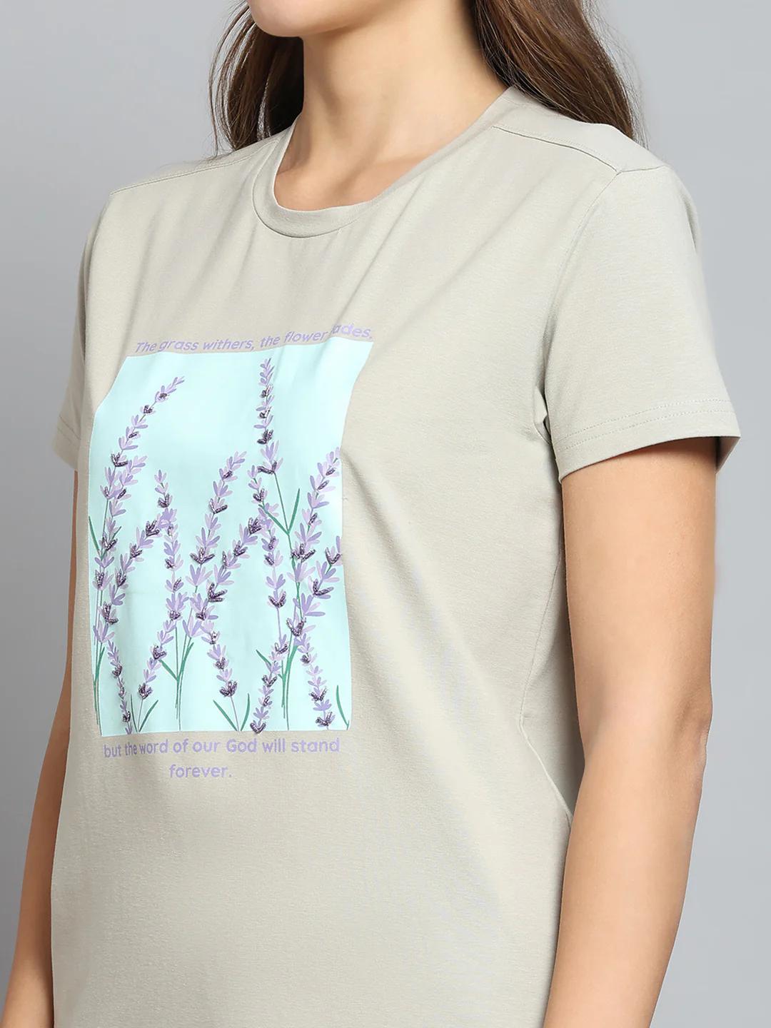 Women Grey Printed Round Neck Half Sleeve Top - Image 7