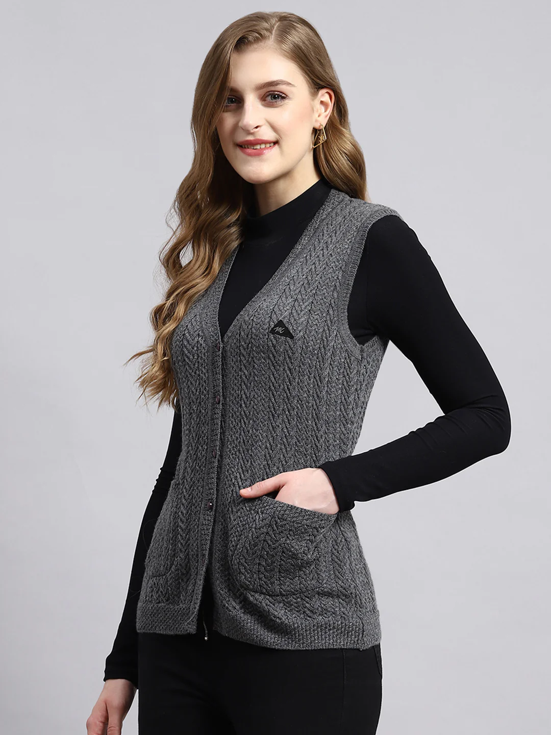 Women Grey Self Cardigan - Image 3