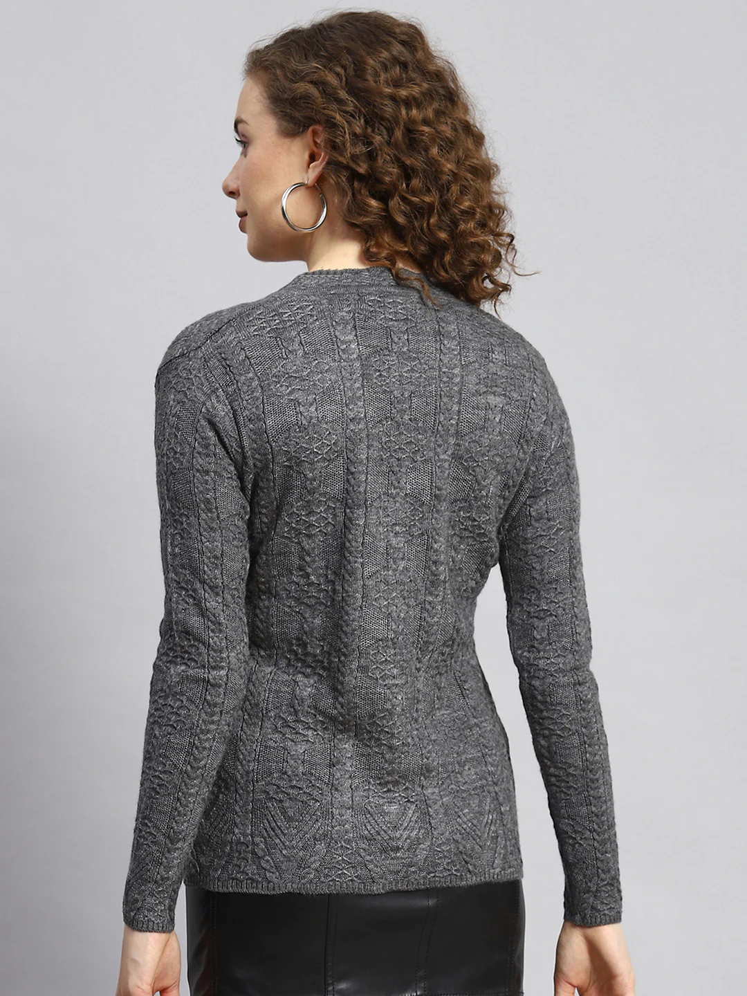 Women Grey Self Cardigan - Image 5
