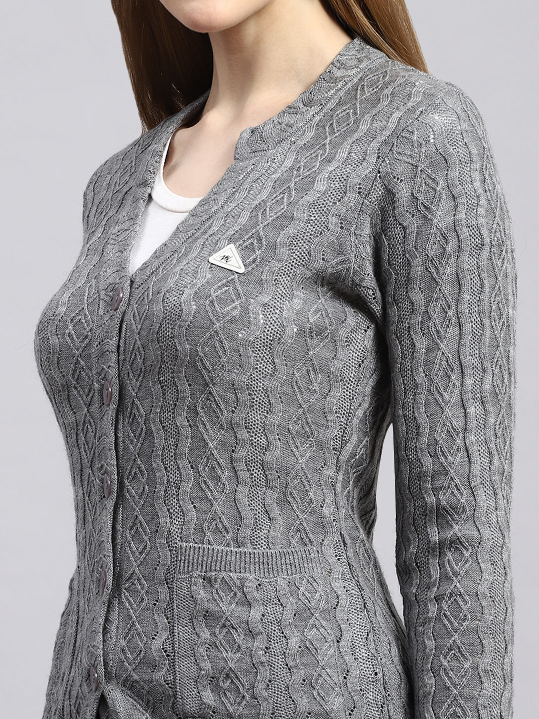 Women Grey Self Cardigan - Image 6
