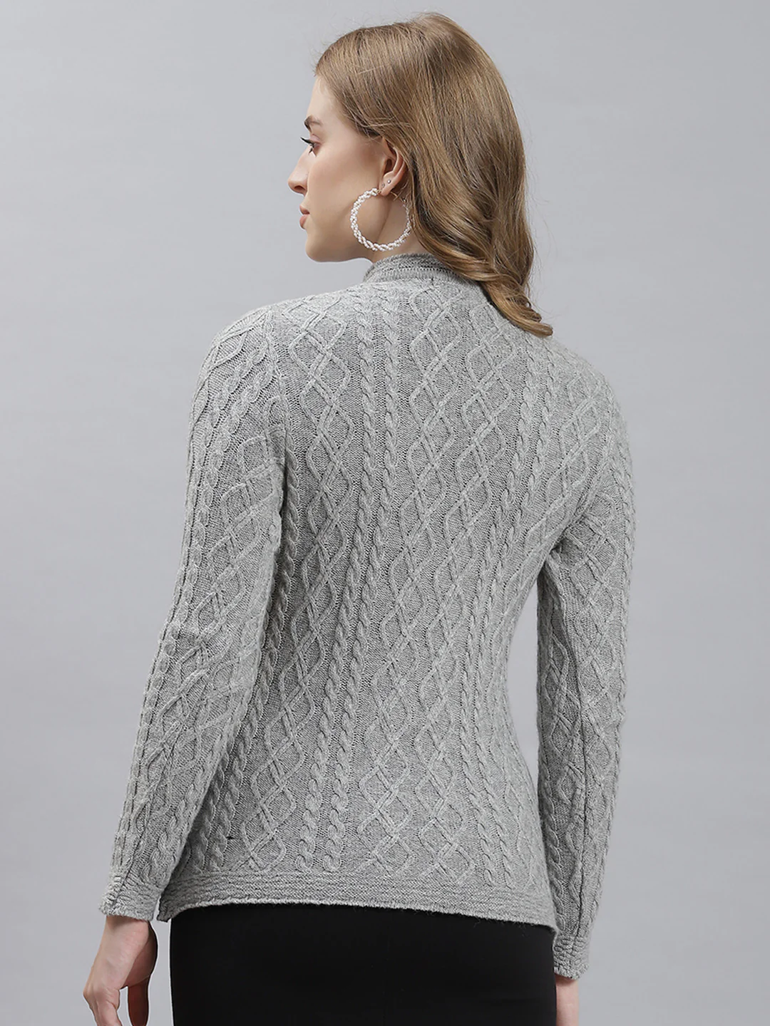 Women Grey Self Cardigan - Image 5