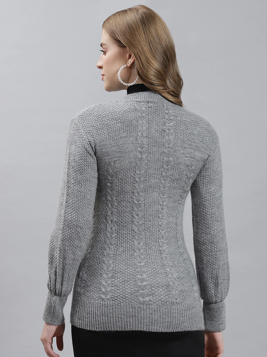 Women Grey Self Cardigan - Image 5