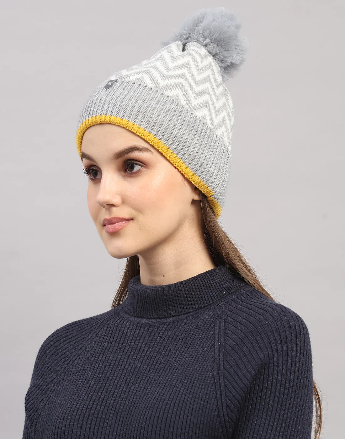 Women Grey Self Design Blend Wool Cap - Image 3