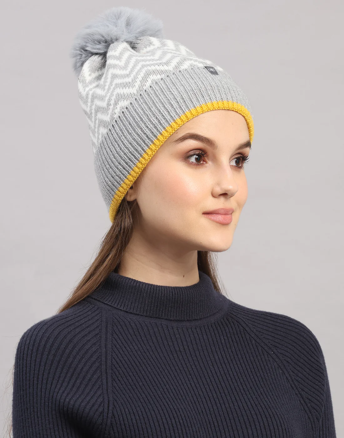 Women Grey Self Design Blend Wool Cap - Image 5