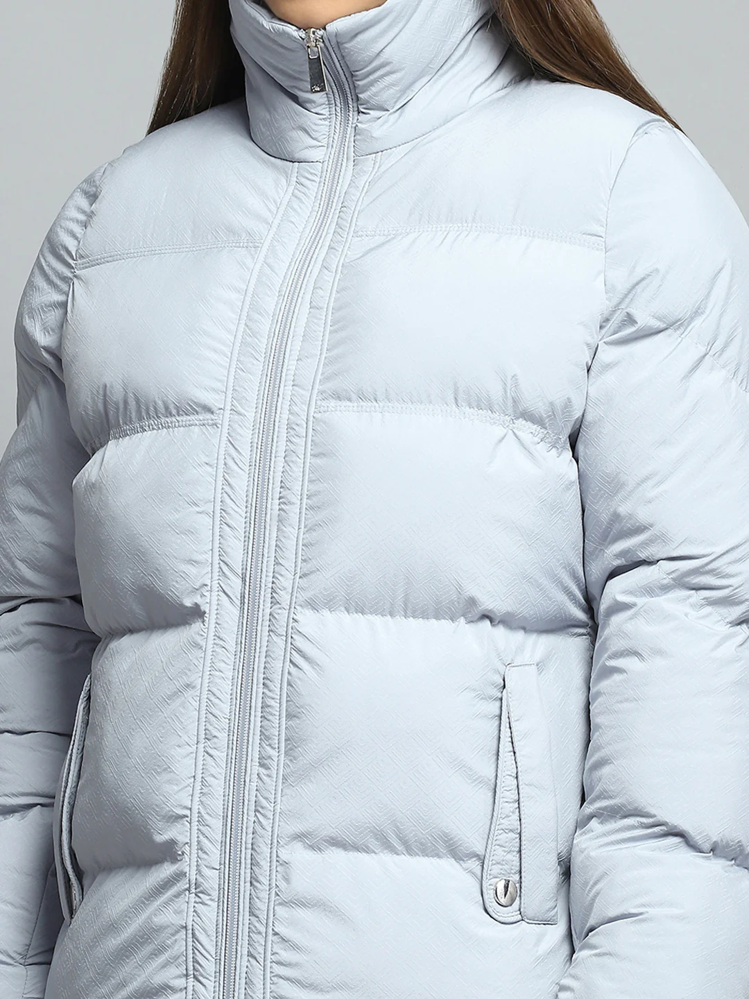 Women Grey Self Design Collar Full Sleeve Jacket - Image 6