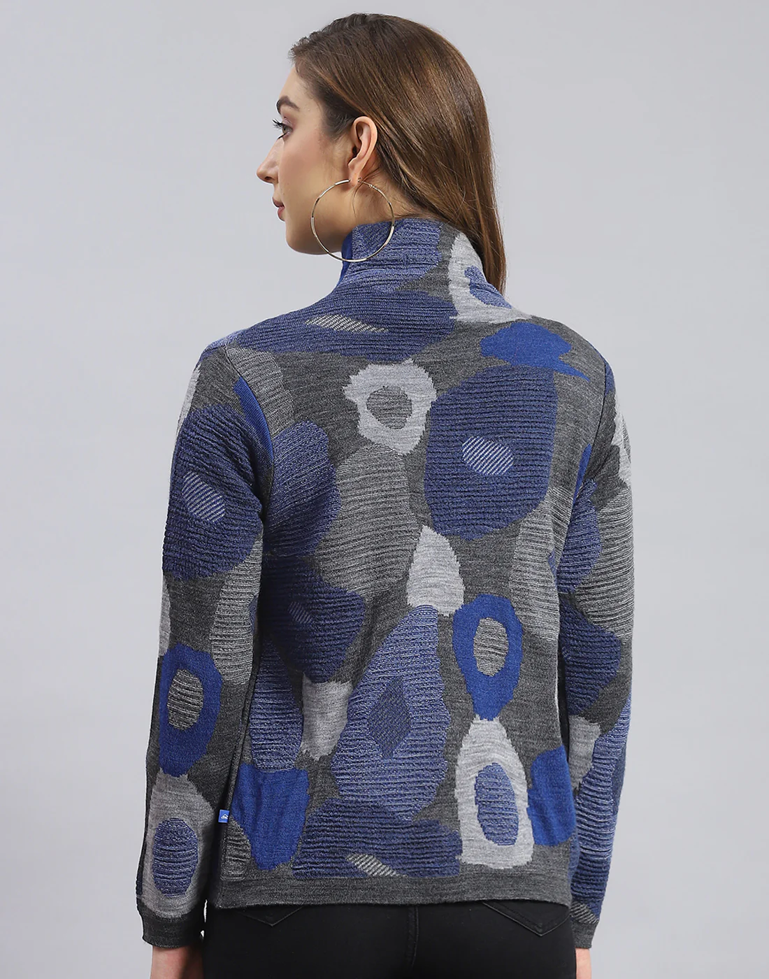 Women Grey Self Design H Neck Full Sleeve Sweater - Image 5