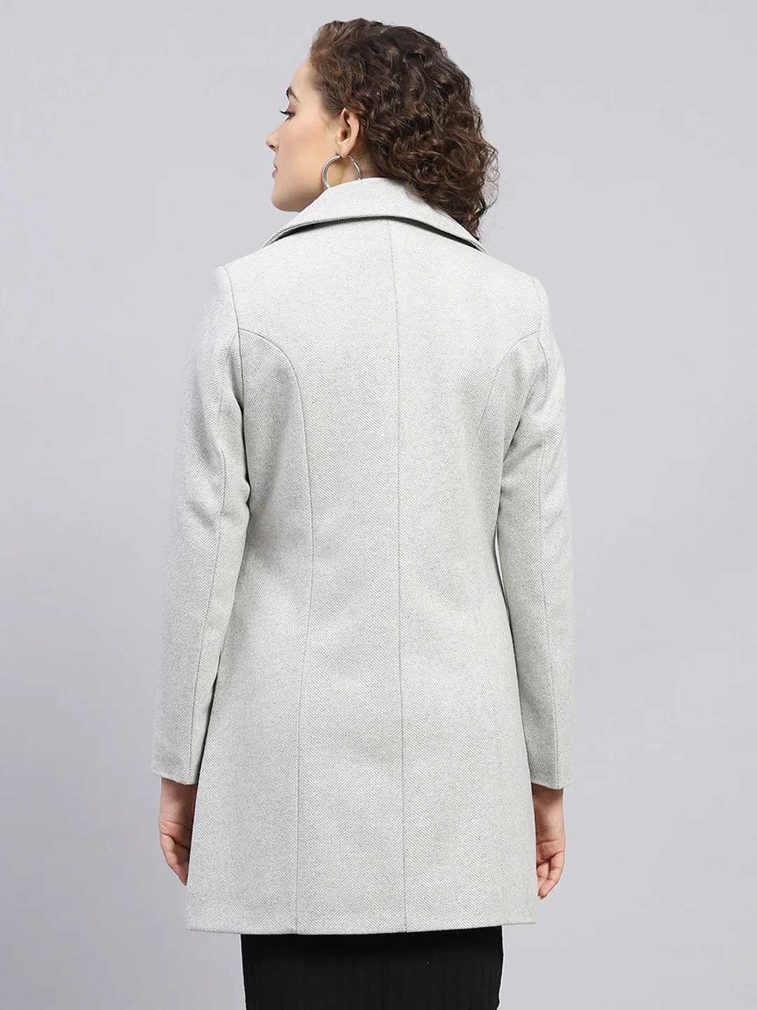 Women Grey Self Design Notch lapel Collar Full Sleeve Coat - Image 5