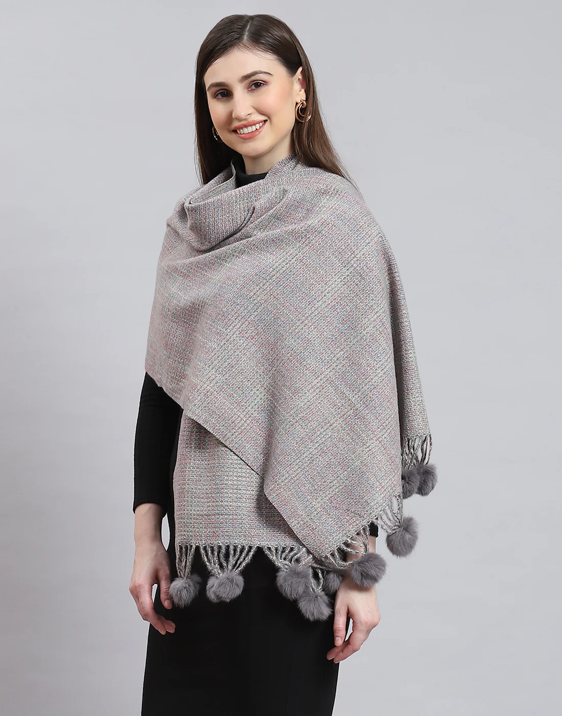 Women Grey Self Design Stole - Image 3