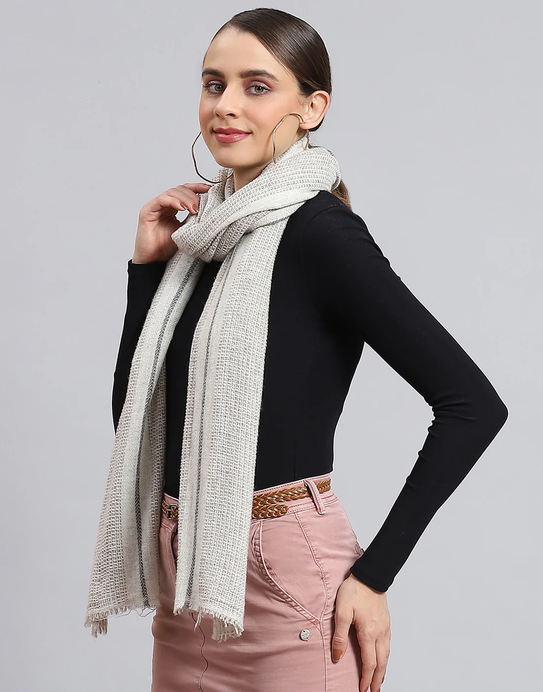 Women Grey Self Design Stole - Image 4