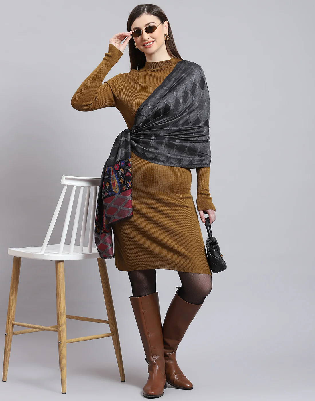 Women Grey Self Design Stole - Image 2