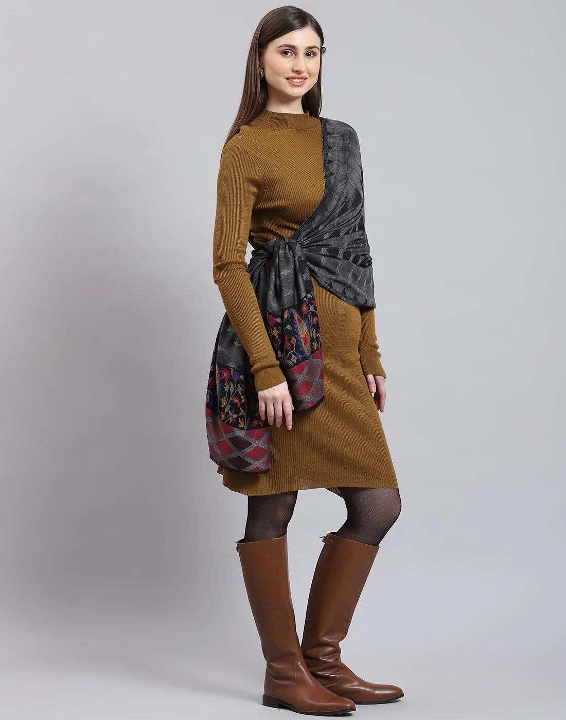 Women Grey Self Design Stole - Image 5