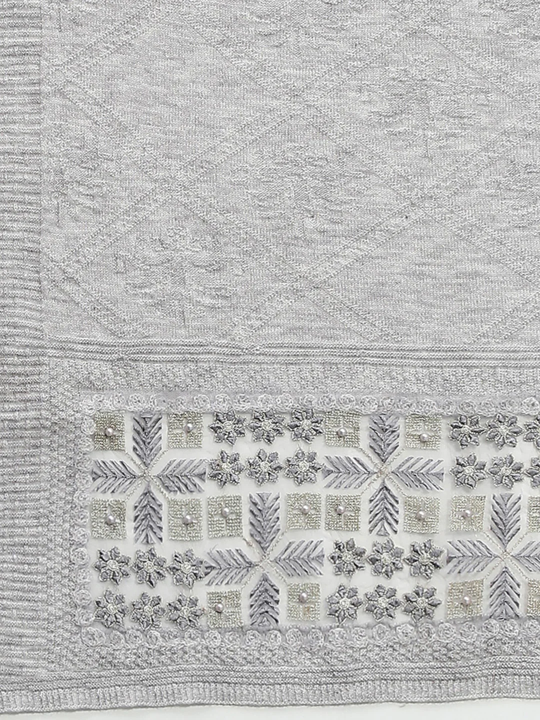 Women Grey Self Design Stole - Image 7