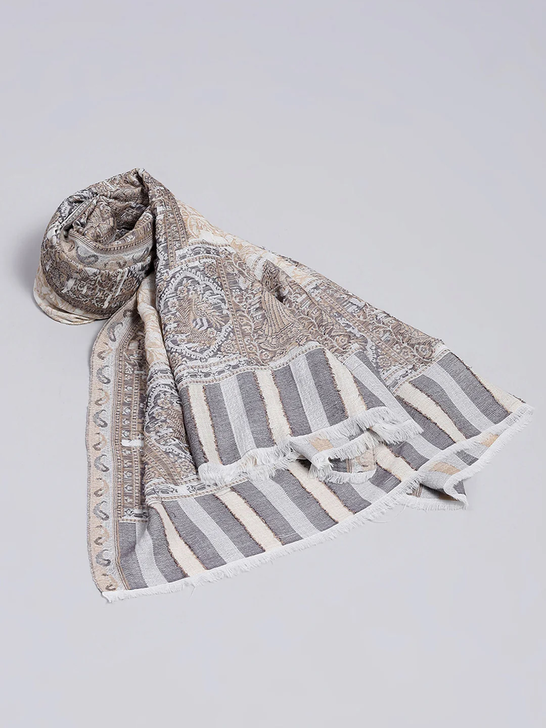 Women Grey Self Design Stole - Image 2