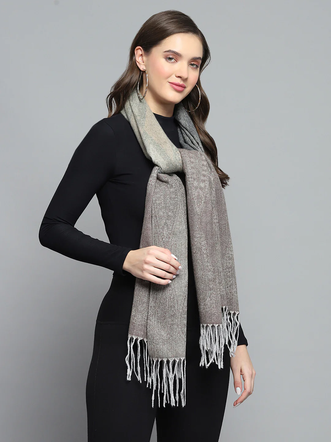 Women Grey Self Design Stole - Image 5