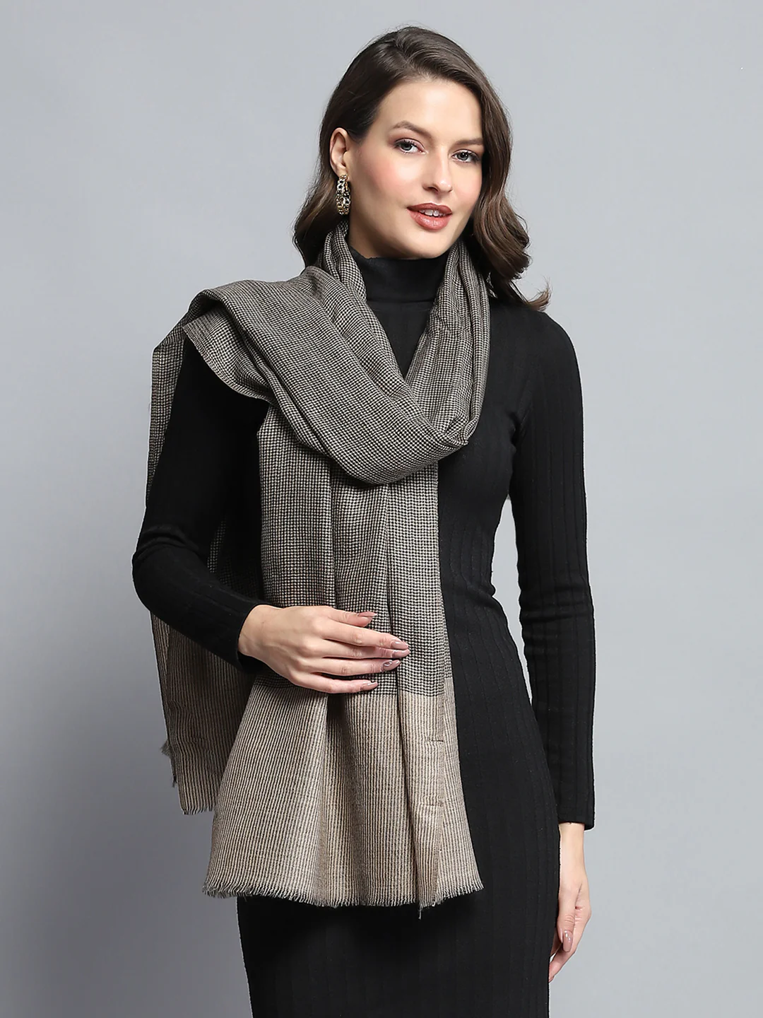 Women Grey Self Design Stole - Image 3
