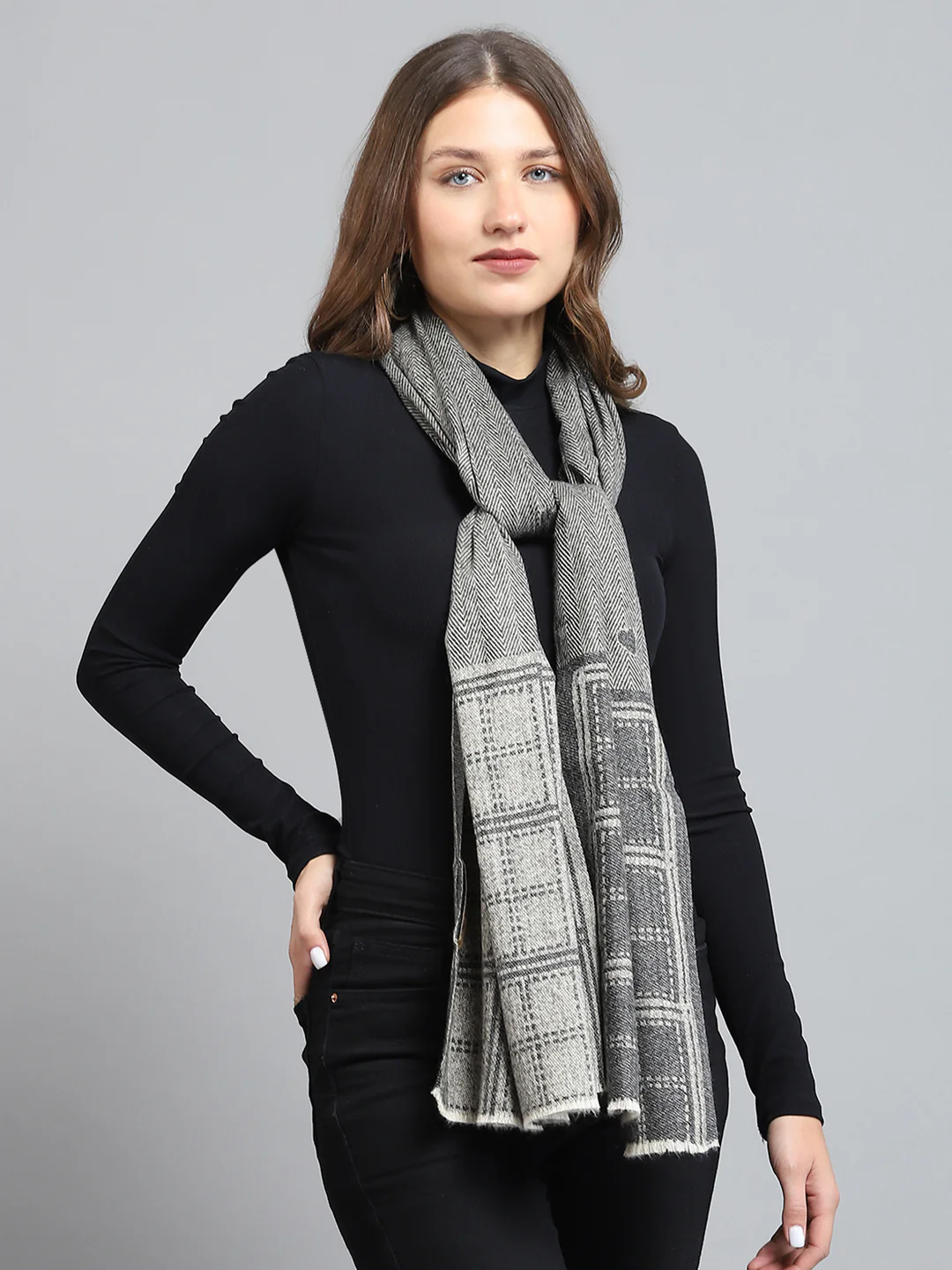 Women Grey Self Design Stole - Image 5