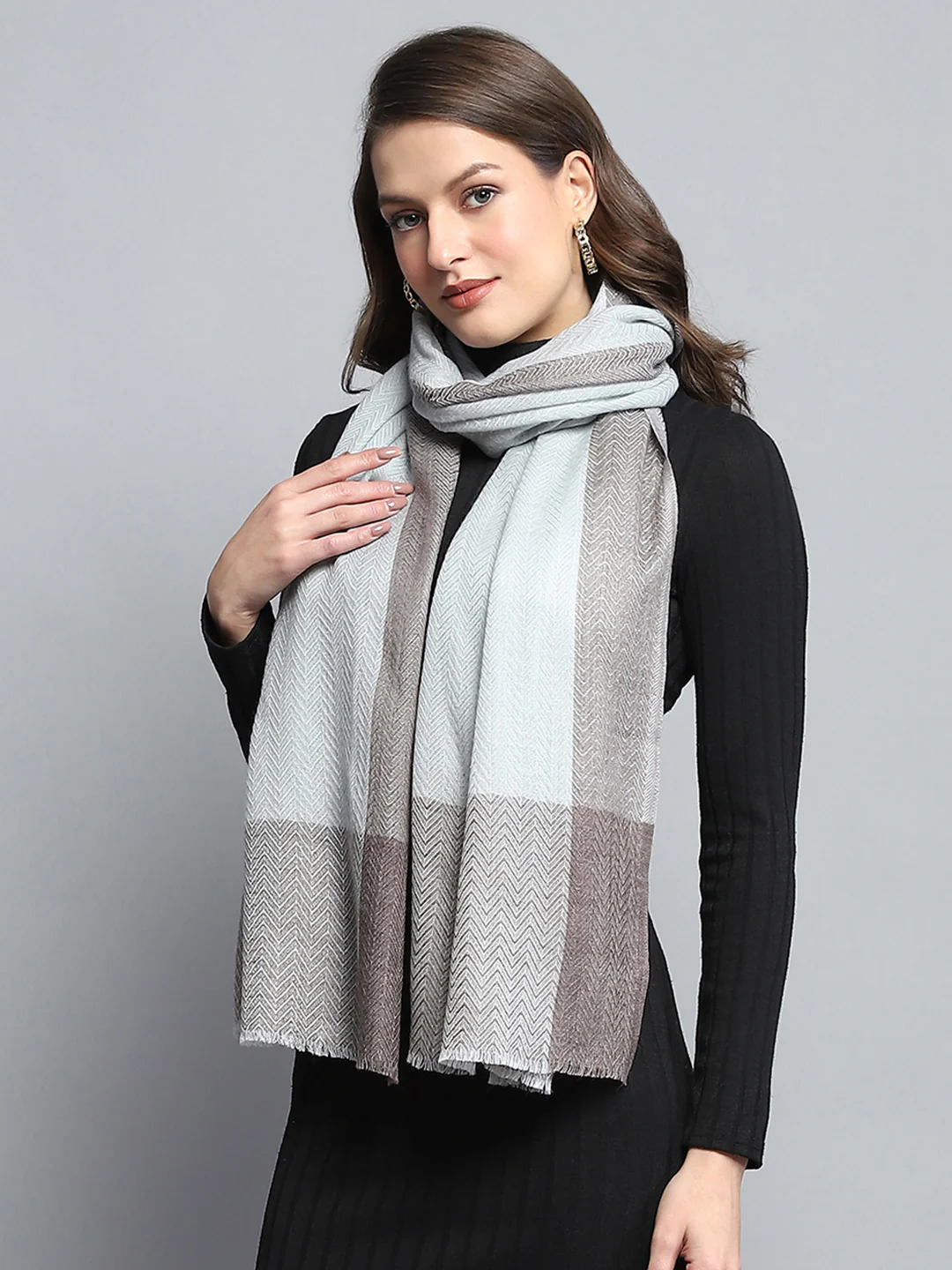 Women Grey Self Design Stole - Image 4