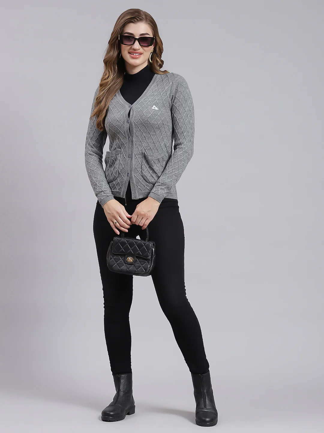 Women Grey Self Design Wool blend Cardigan - Image 5