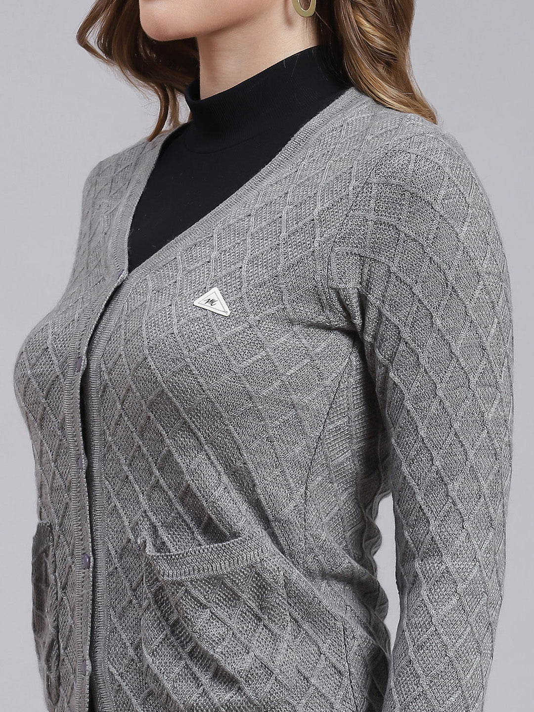 Women Grey Self Design Wool blend Cardigan - Image 6