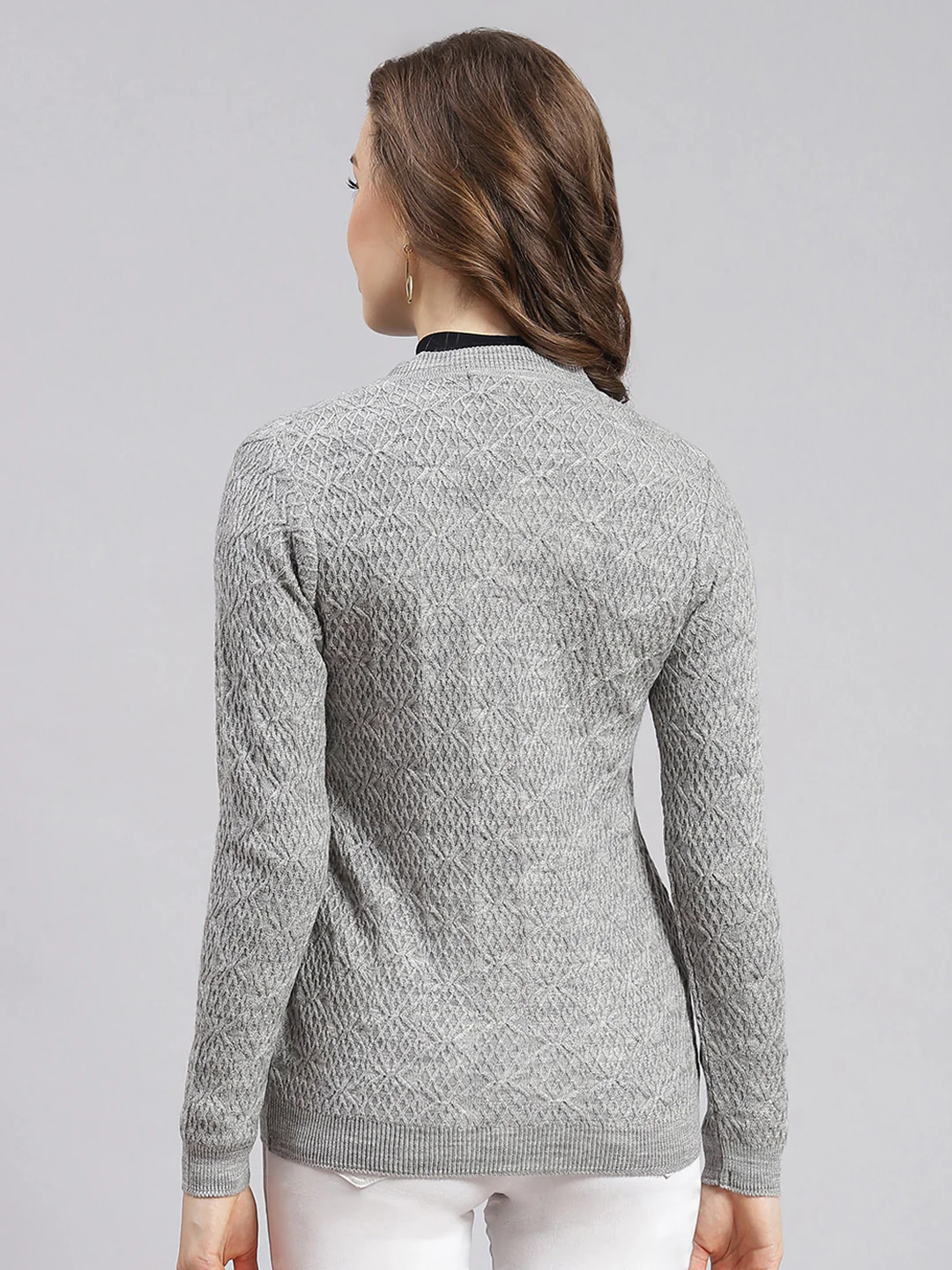 Women Grey Self Design Wool blend Cardigan - Image 4