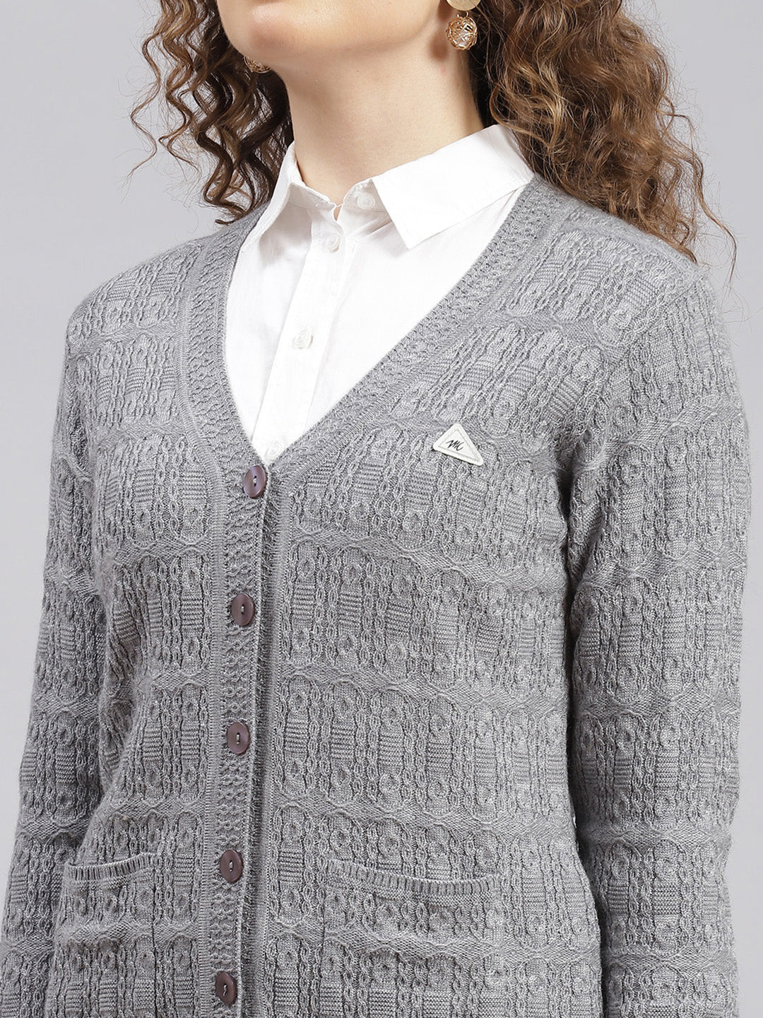 Women Grey Self Design Wool blend Cardigan - Image 6