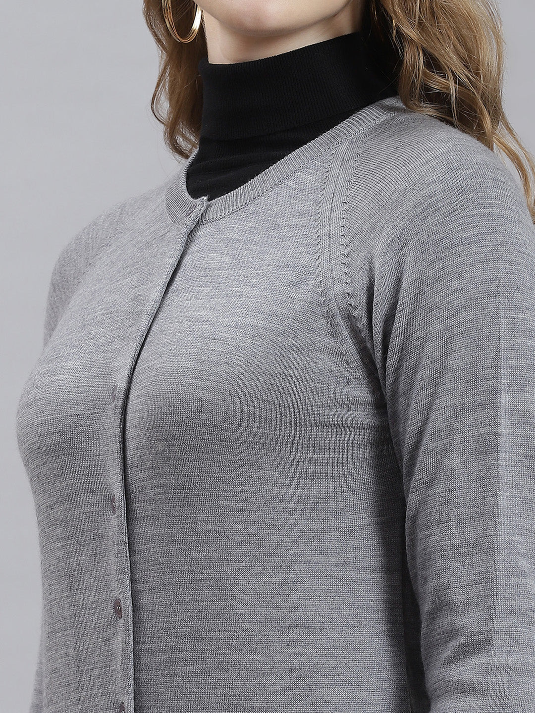 Women Grey Solid Cardigan - Image 6