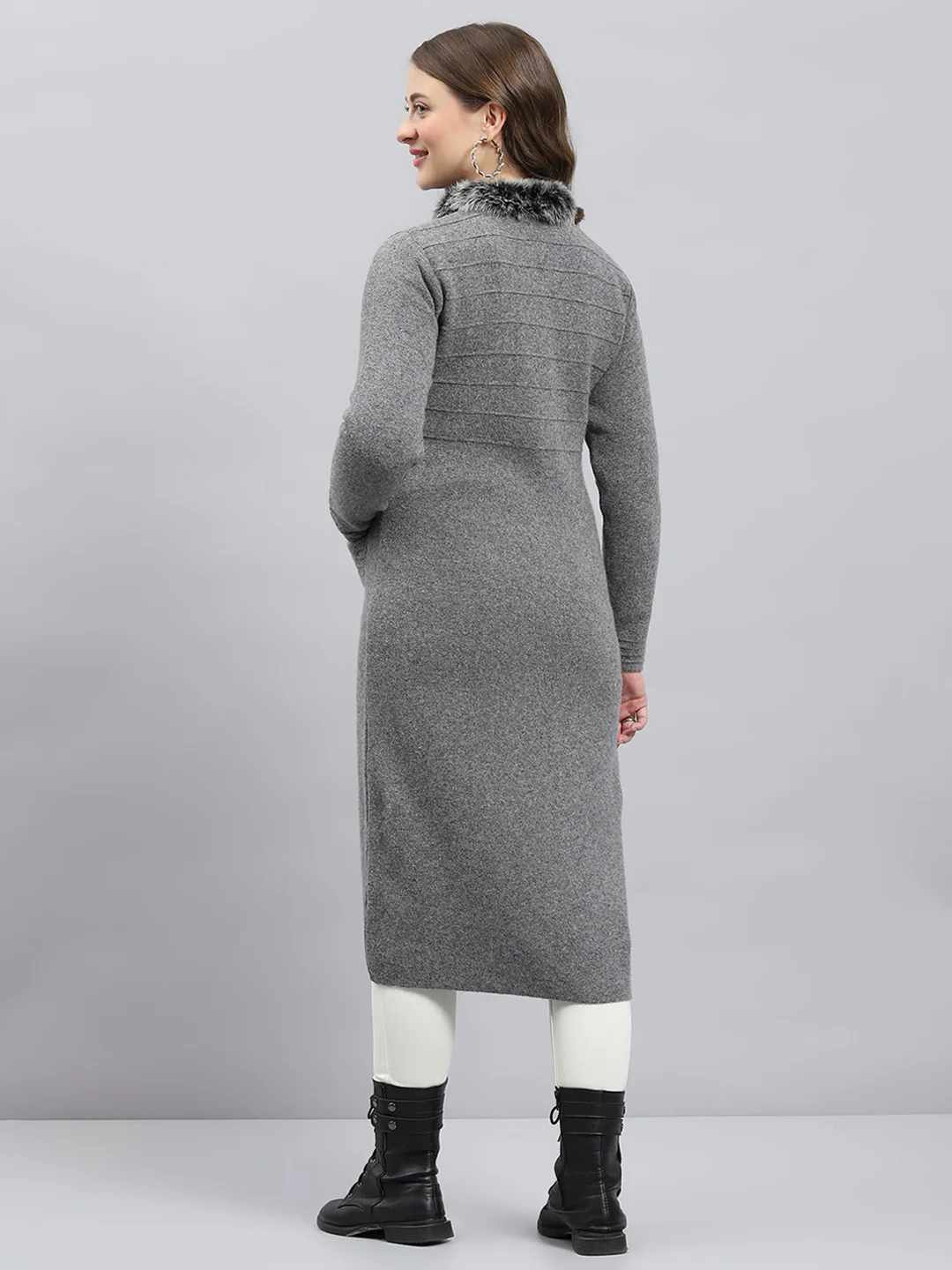 Women Grey Solid Collar Full Sleeve Pullover - Image 5