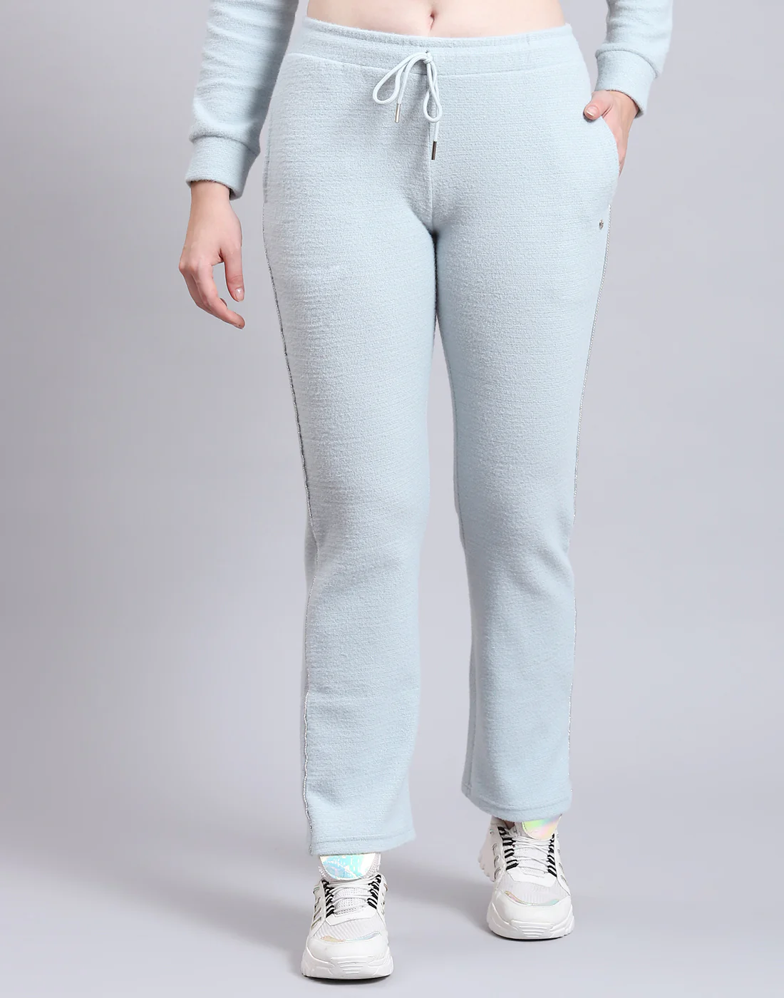 Women Grey Solid F Neck Full Sleeve Cords Set - Image 8