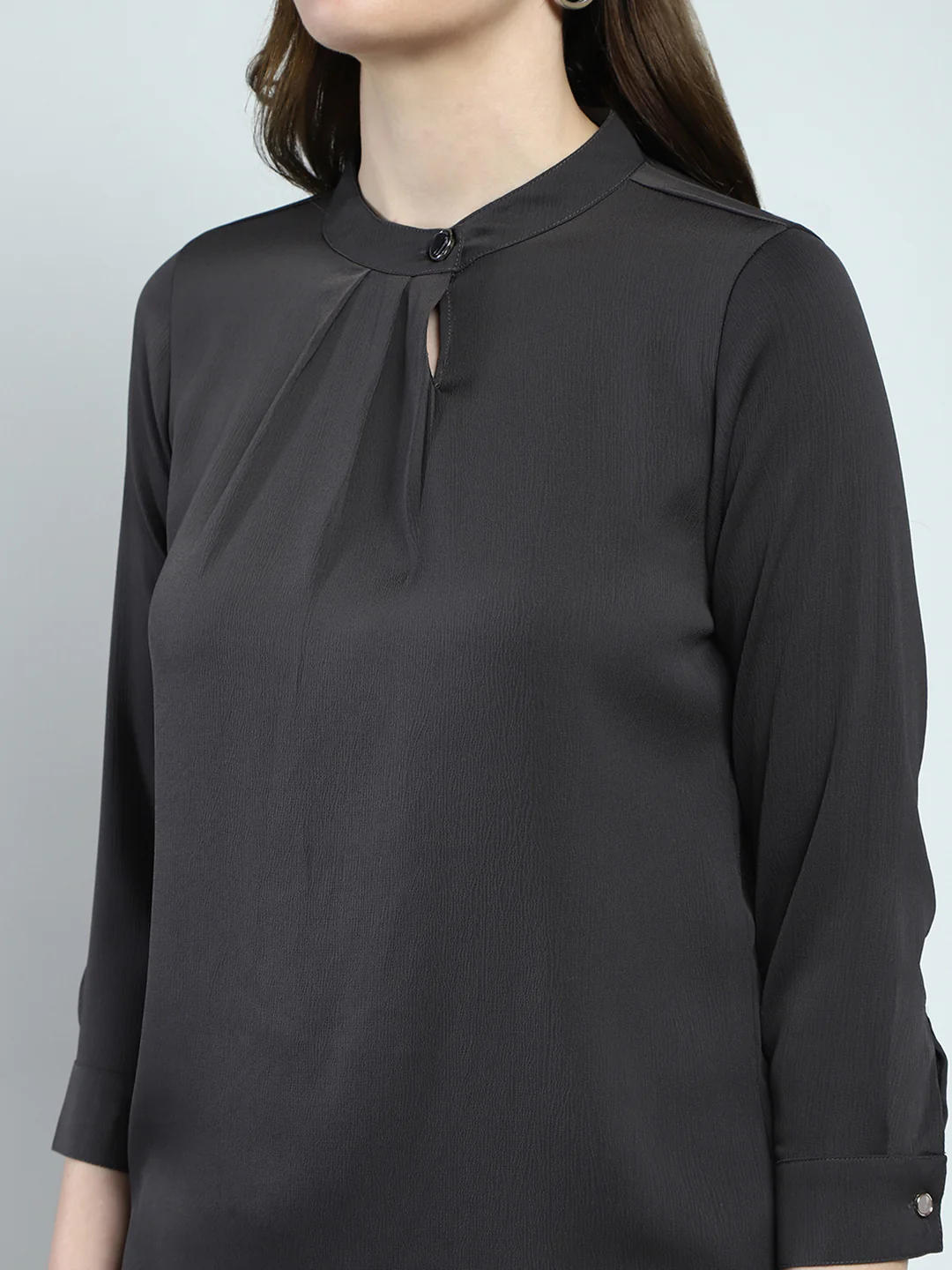 Women Grey Solid Front Open Full Sleeve Top - Image 7