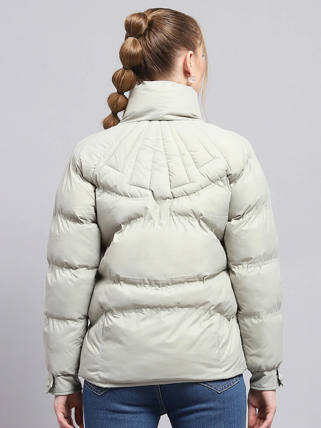 Women Grey Solid Mock Neck Full Sleeve Jacket - Image 5