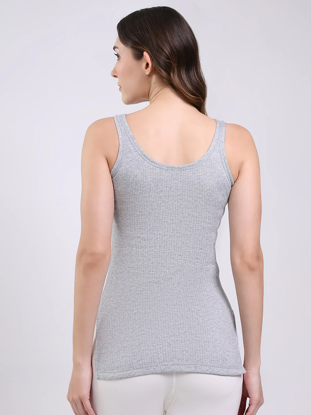Women Grey Solid Round Neck Sleeveless Thermal Vest - Image 5