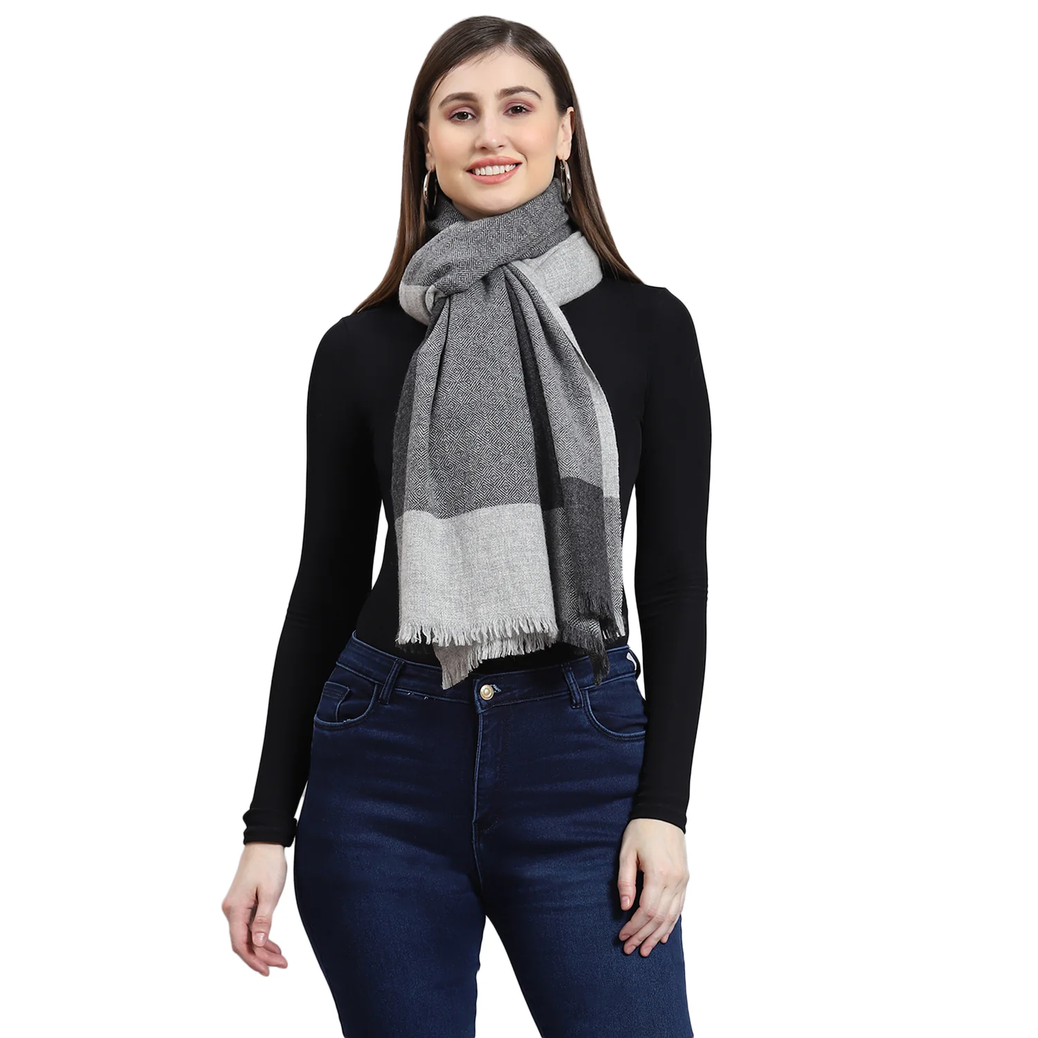 Women Grey Solid Stole - Image 6