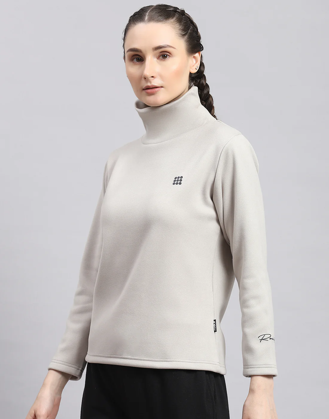 Rock.it Women Grey Solid T Neck Full Sleeve Sweatshirt - Image 3