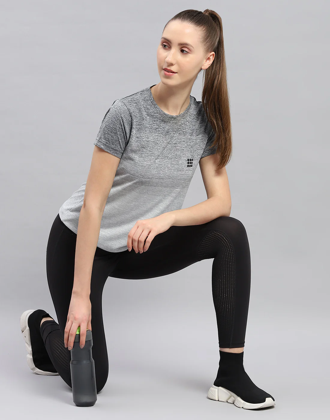 Rock.it Women Grey Stripe Round Neck Half Sleeve Top - Image 6