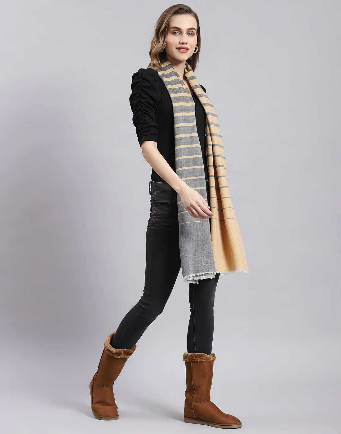 Women Grey Stripe Stole - Image 5
