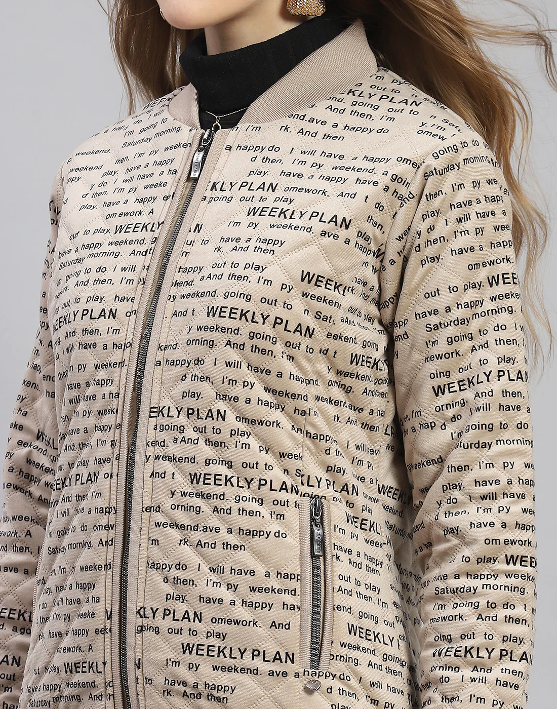 Women Khaki Printed Mandarin Collar Full Sleeve Jacket - Image 6