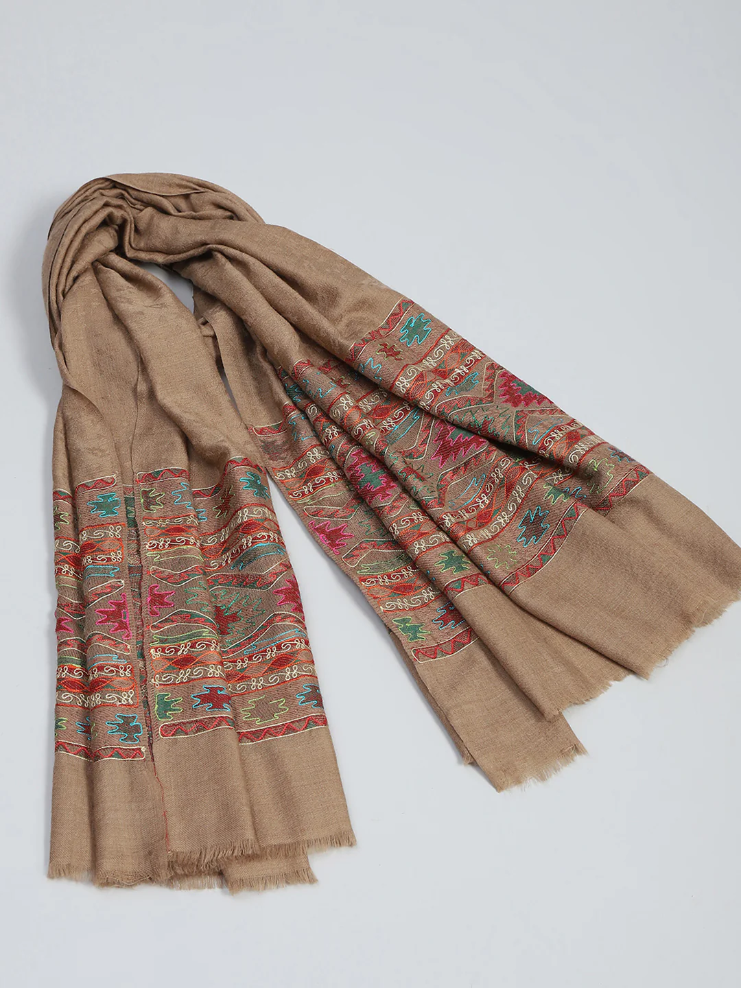 Women Khaki Self Design Shawl - Image 2