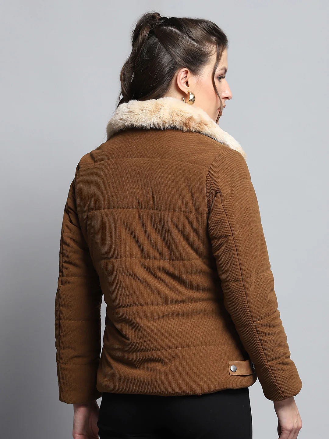 Women Khaki Solid Collar Full Sleeve Jacket - Image 5