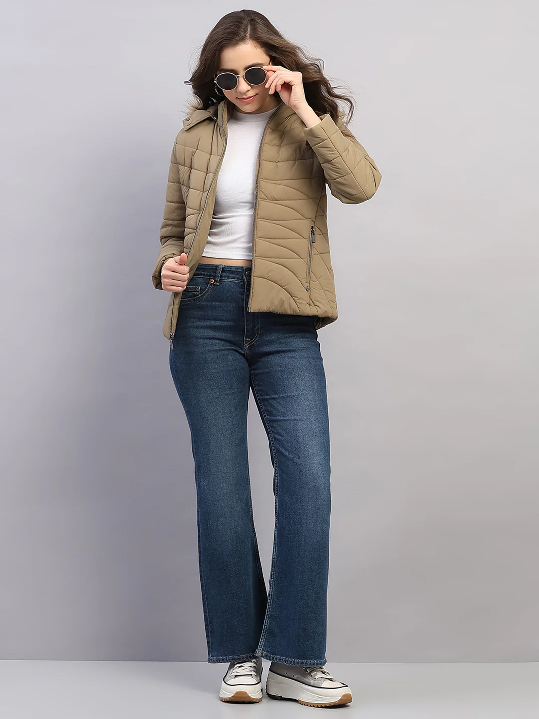 Women Khaki Solid Hooded Full Sleeve Jacket - Image 2