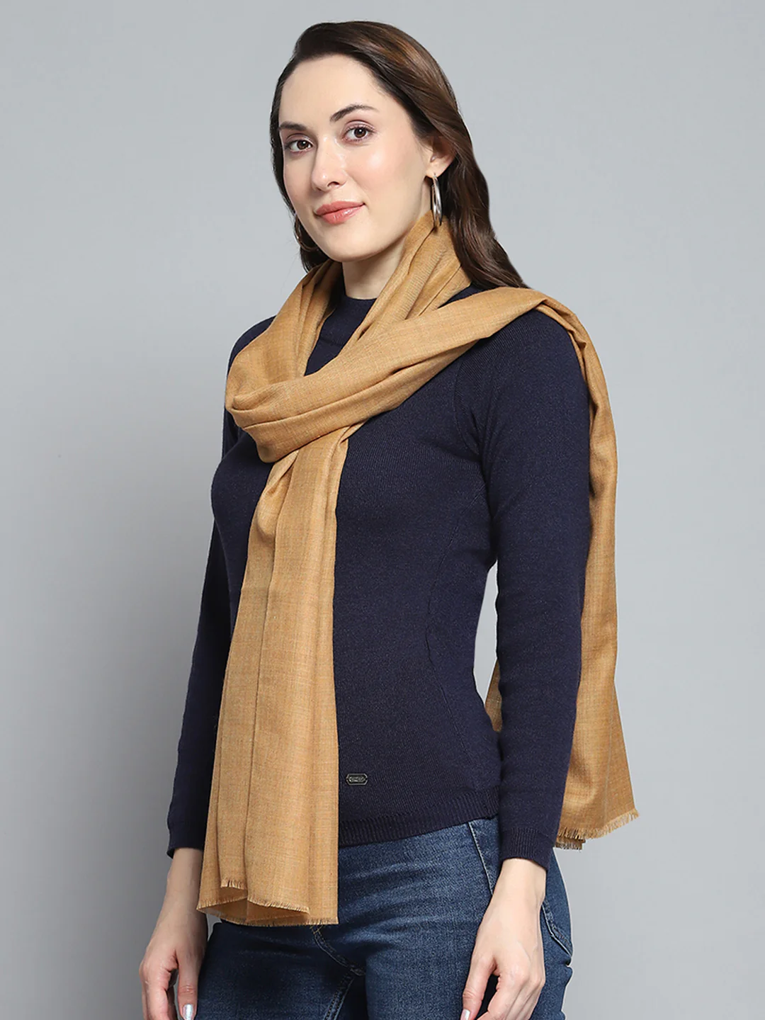 Women Khaki Solid Stole - Image 3