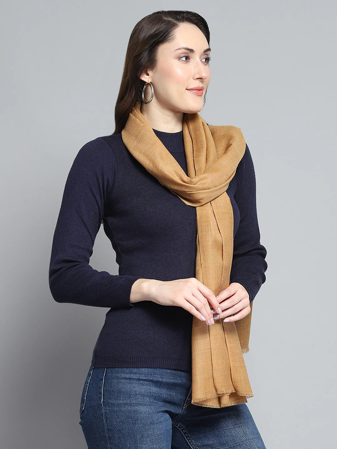 Women Khaki Solid Stole - Image 4