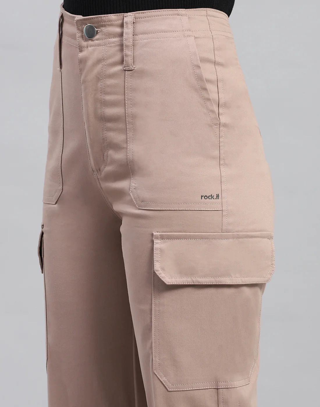 Rock.it Women Khaki Solid Straight Fit Cargo - Image 6